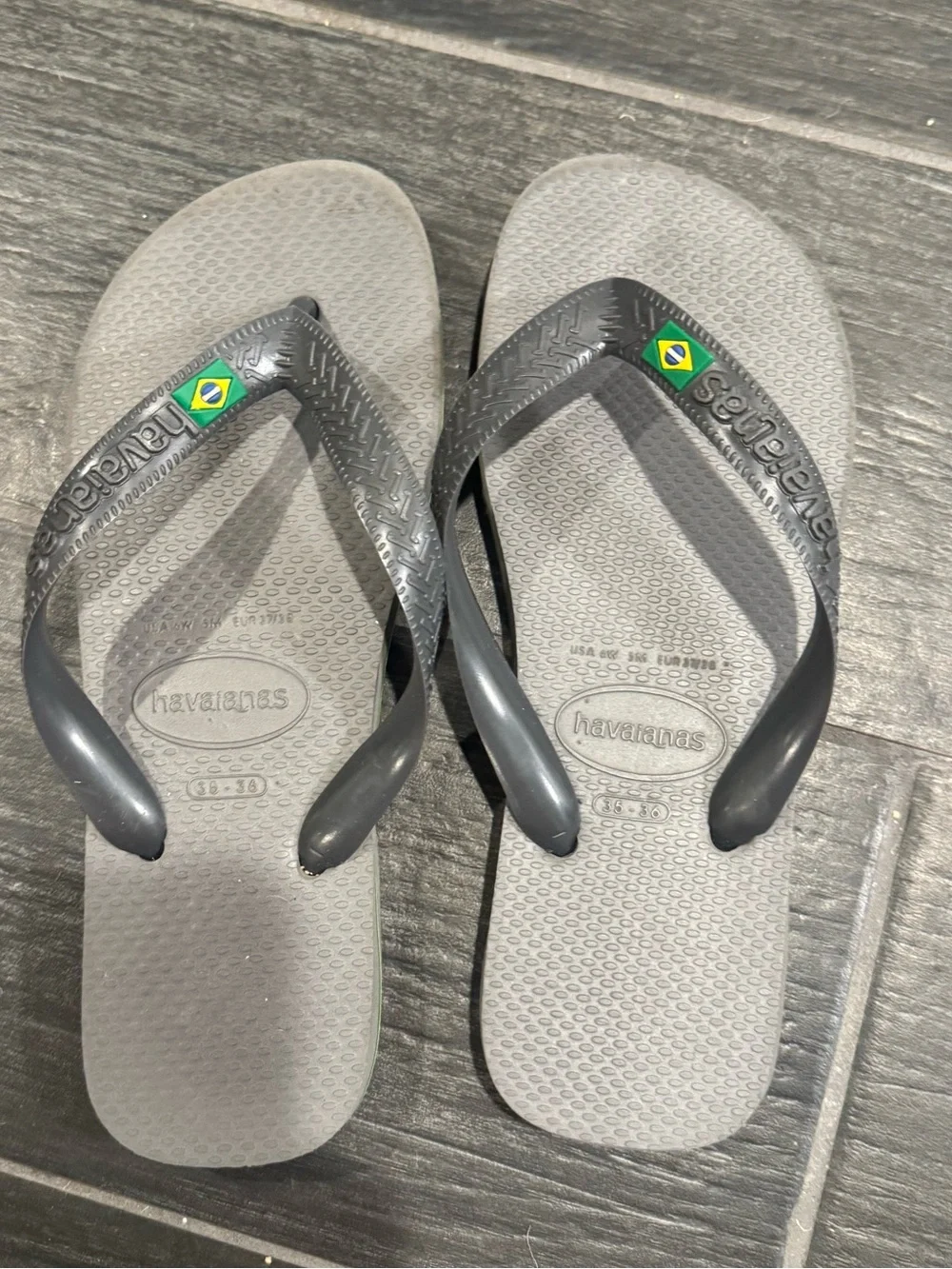 Havaianas Gray Flip Flops with Brazilian Flag Detail